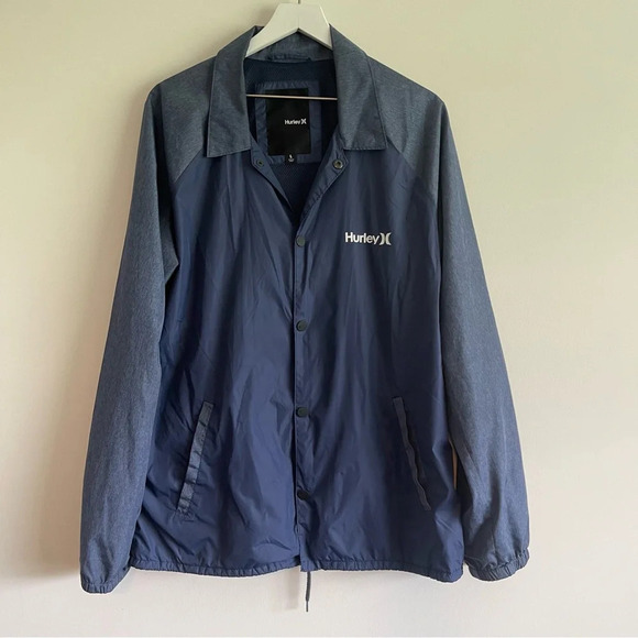 Hurley blue snap button windbreaker jacket size large - Picture 1 of 7